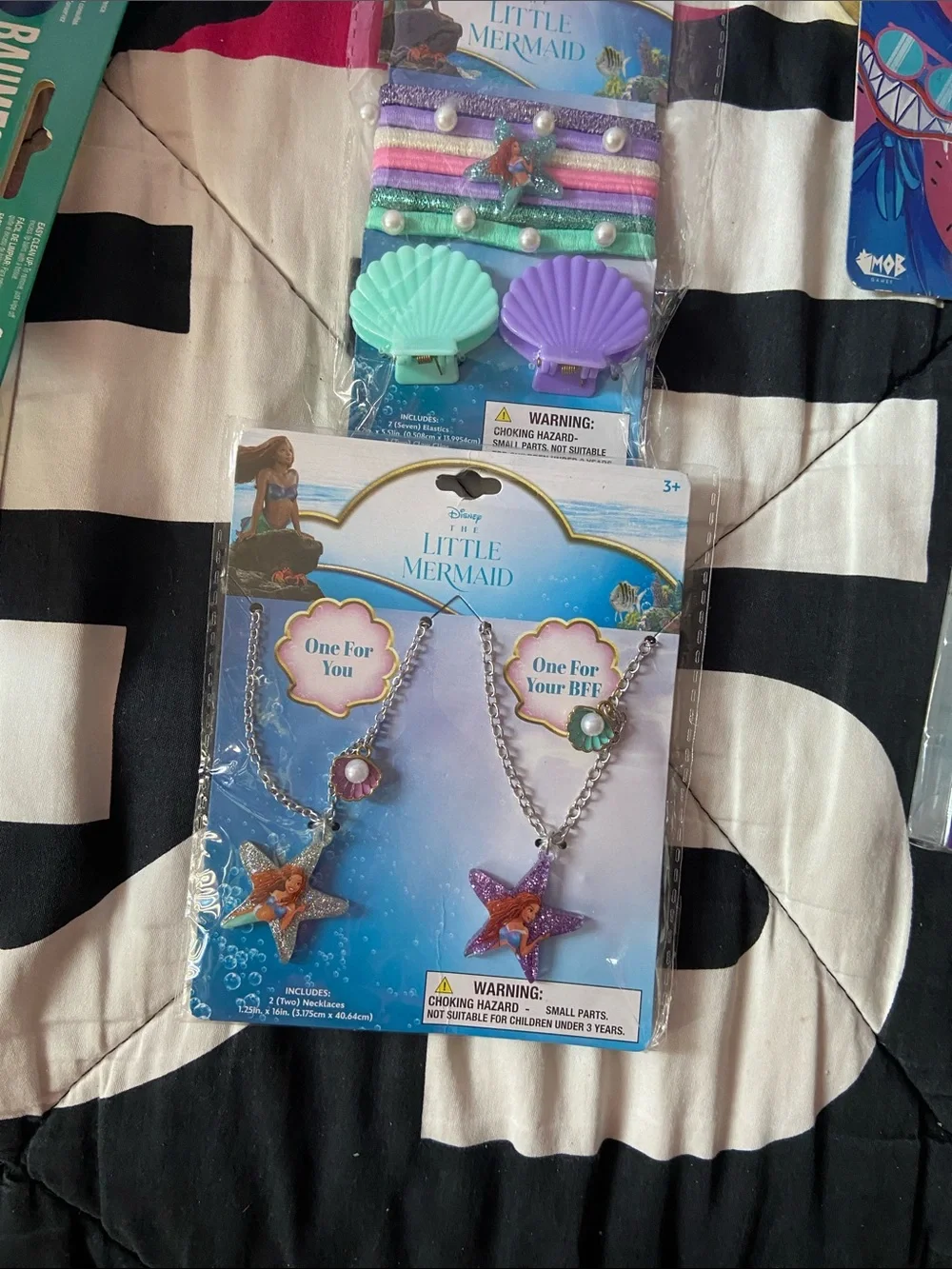 Disney The Little Mermaid Purple Mint Pink Shell & Starfish Necklace & Clip Set